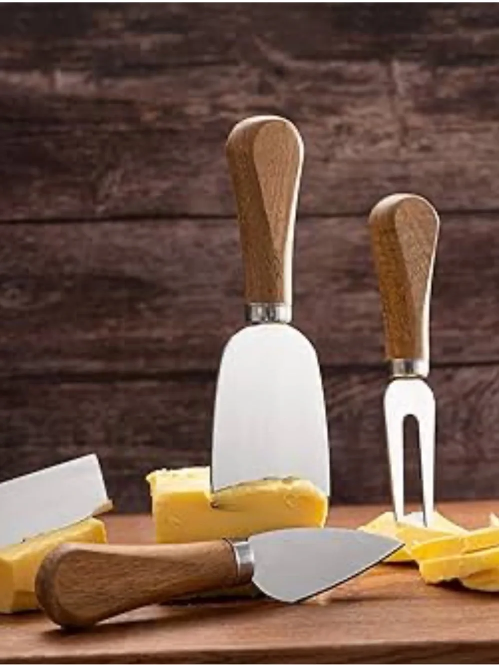 NIB 6 The Cellar 3pc Rustic Wood Stainless Steel Cheese Knife Charcuterie Set